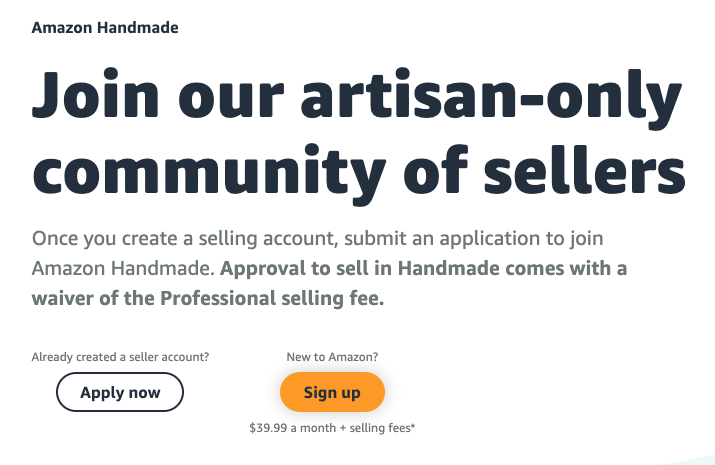 Amazon Handmade Sign-up Page